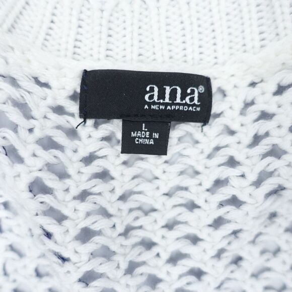 a.n.a. A New Approach Sweater Women's Large Blue Open-Knit Long Sleeve Pullover - Picture 3 of 6